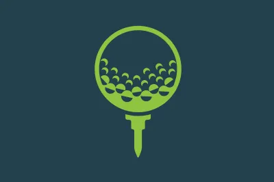 Golfers standing on Green in front of Medinah Clubhouse
